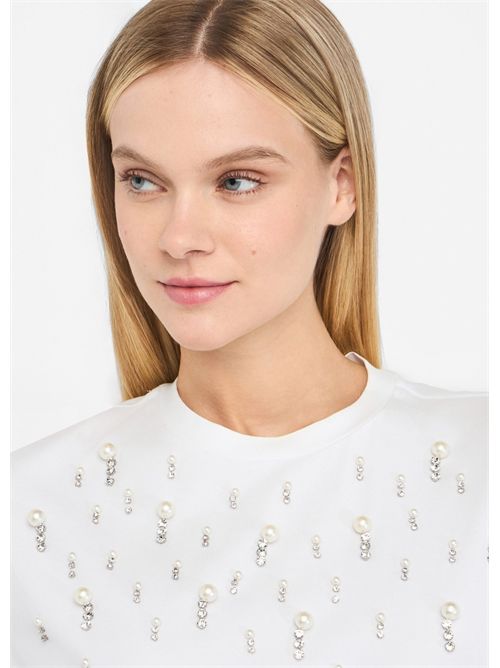 T-shirt con perle e strass LIU JO | CF5072JS088/11111